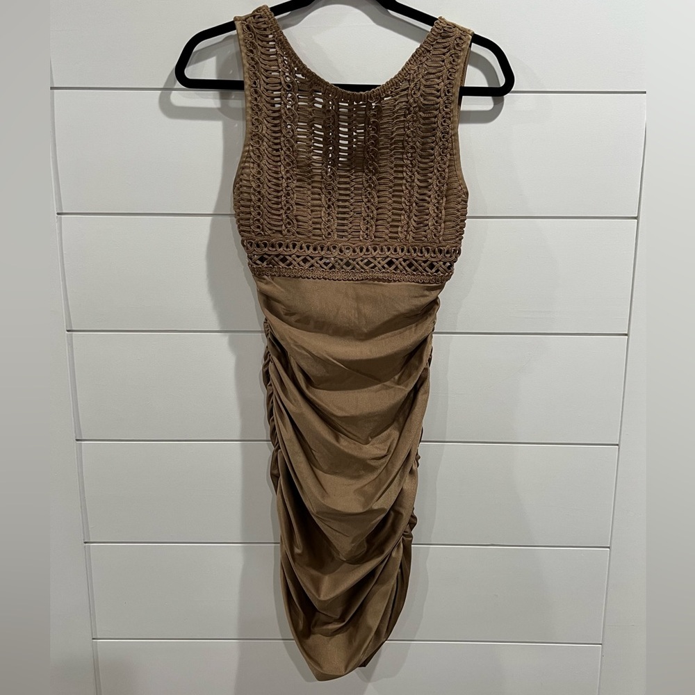 Vintage La Perla brown macrame ruched dress
